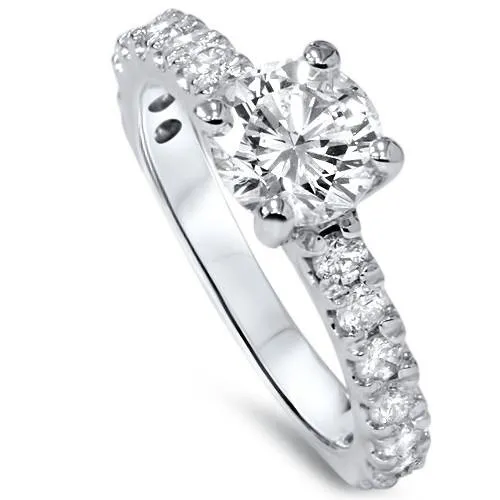 1 1/2ct Round Cut Enhanced Diamond Engagement Ring 14K White Gold