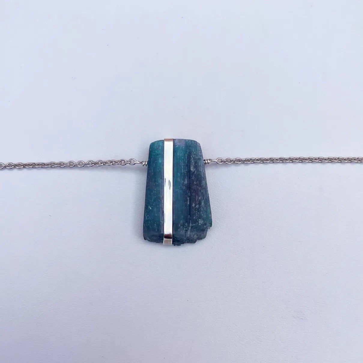 10. Paraiba Tourmaline Silver Floating Necklace with Silver Accent