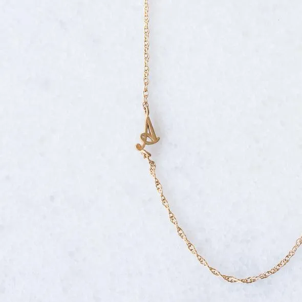 14K Solid Gold Sideways Initial Necklace - Up to 4 Letters