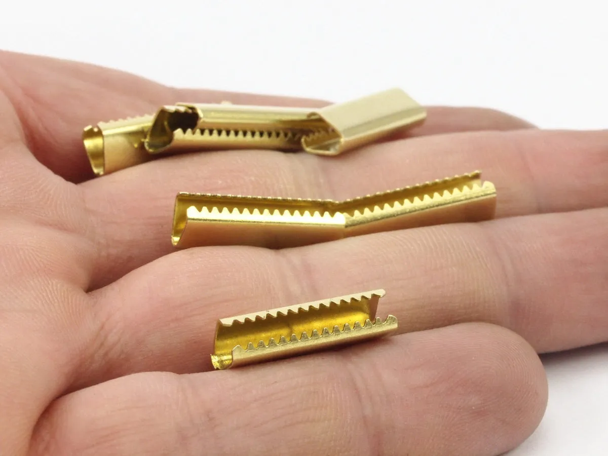 20 Raw Brass Ribbon Crimp Ends Without Loop, Findings (6 X 19 Mm) D0342