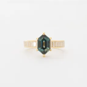 2.15 ct Hexagonal Teal Sapphire Cascade Solitaire