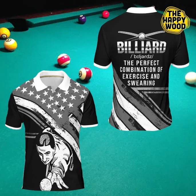 3D All Over Print Billiard Funny Define The Perfect Combination of Exercise and Swearing Polo Shirt, Best Shirt for Billiard Player