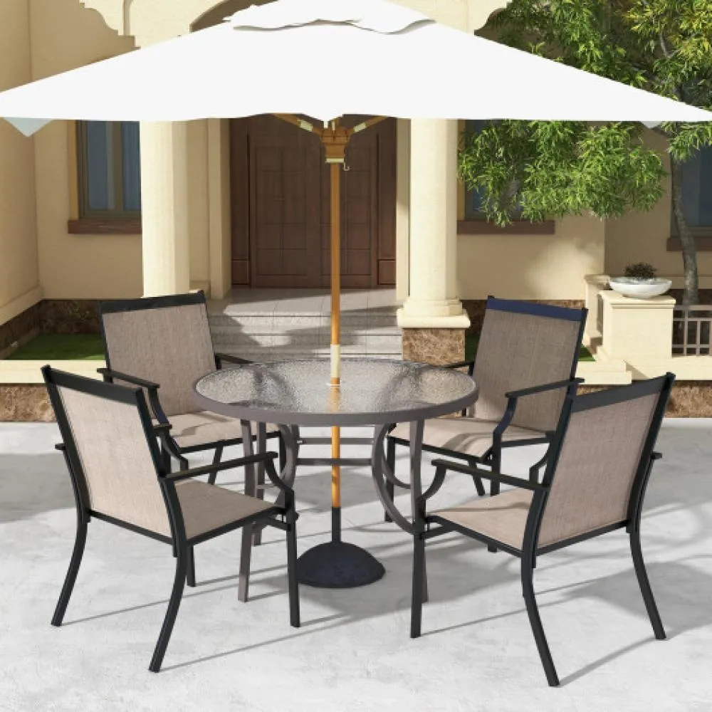 4 Piece Patio Dining Chairs Large Outdoor Chairs with Breathable Seat and Metal Frame-Blue