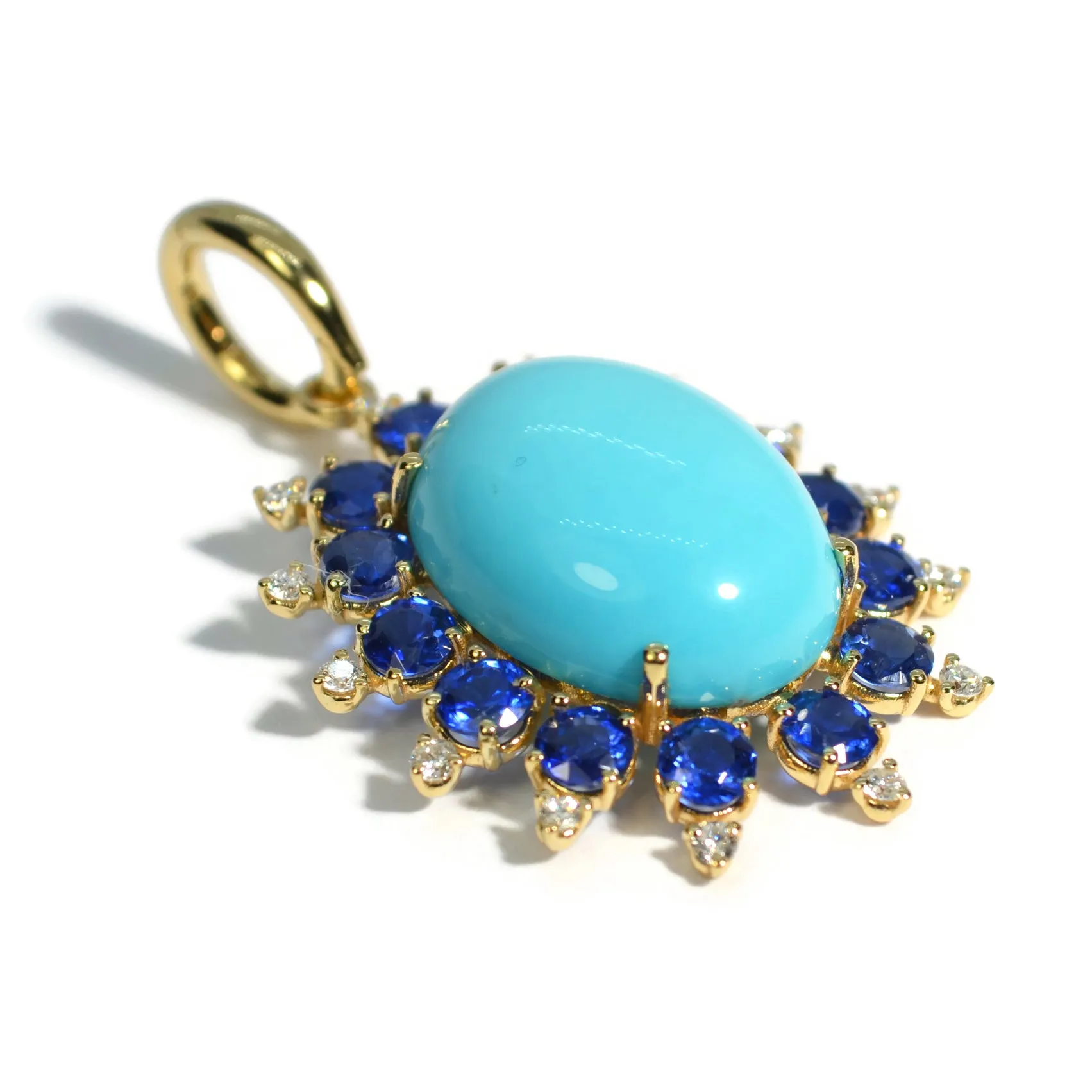 A & Furst - Sole - Pendant with Natural Arizona Turquoise, Kyanite and Diamonds, 18k Yellow Gold