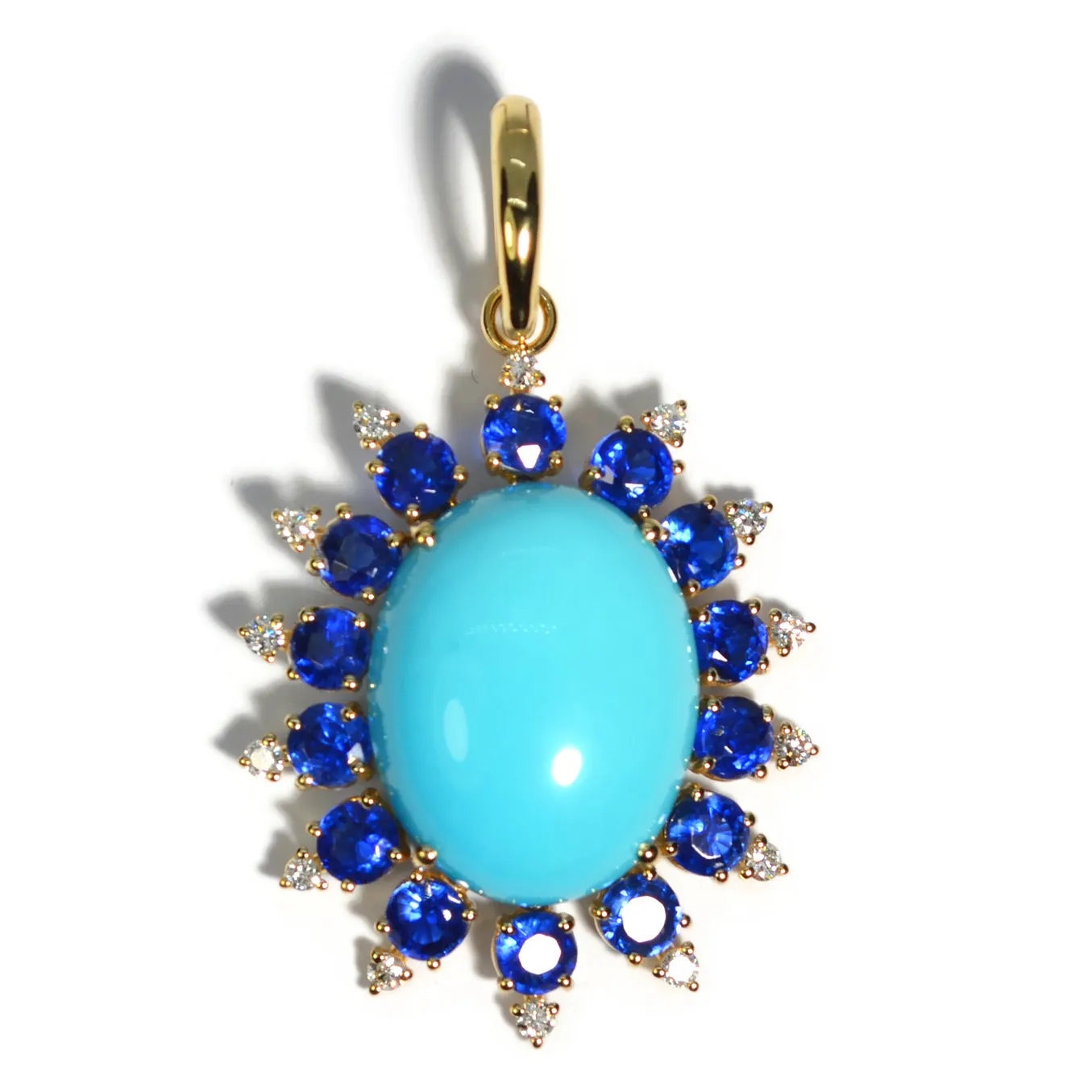 A & Furst - Sole - Pendant with Natural Arizona Turquoise, Kyanite and Diamonds, 18k Yellow Gold