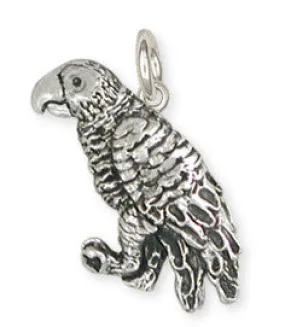 African Grey Parrot Charm Jewelry Solid Sterling Silver   AFG1-C