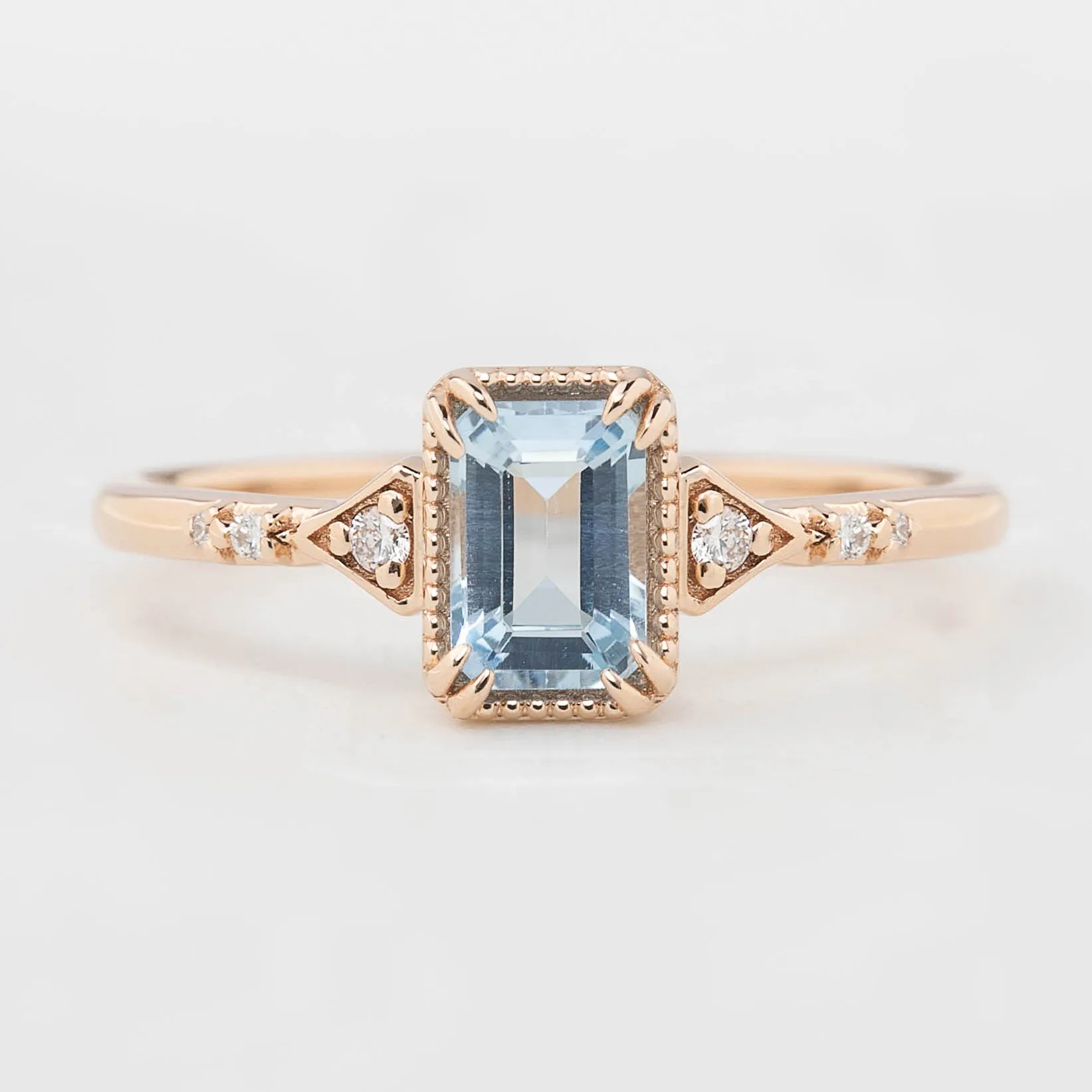 Agatha Ring 0.60ct Emerald Aquamarine, 14k Rose Gold