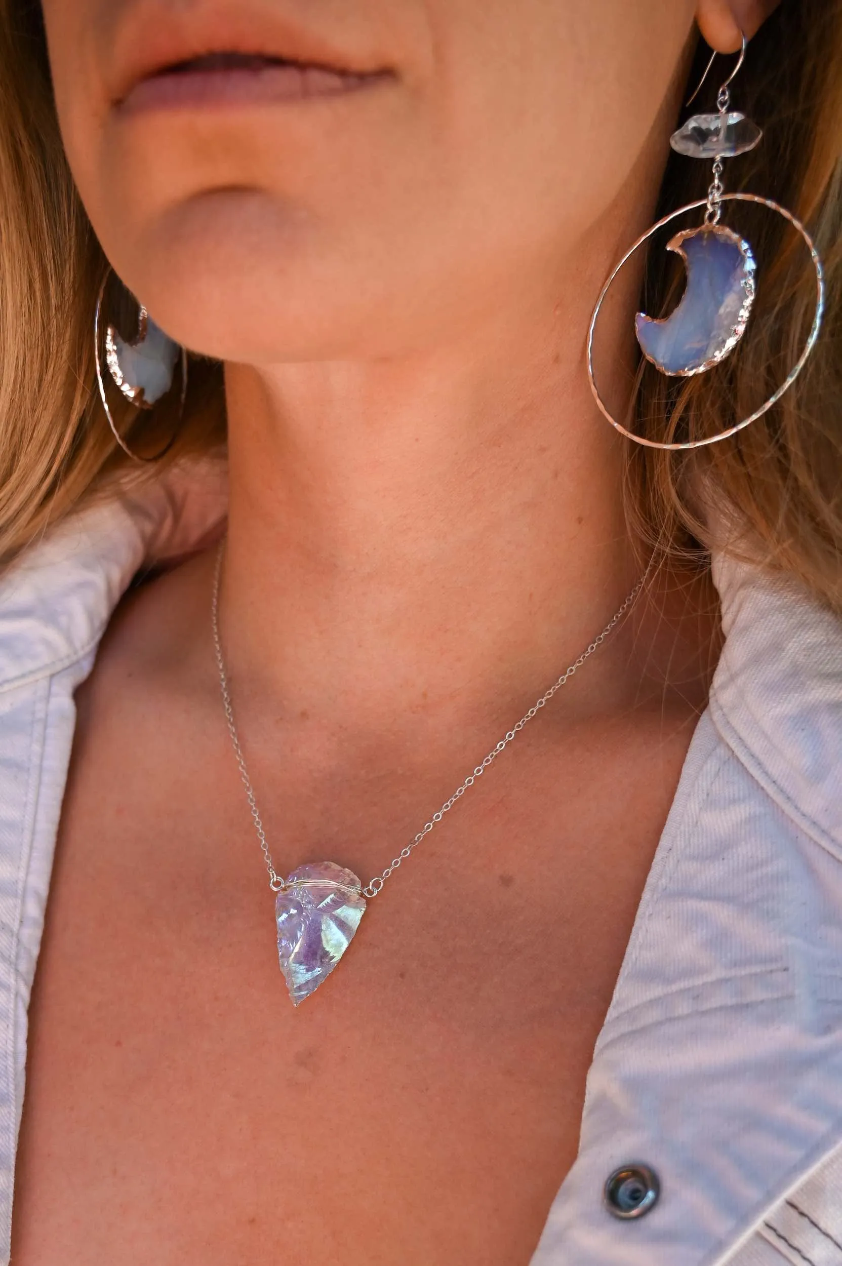 Angels Are Everywhere Aura Opalite Arrowhead Silver Necklace