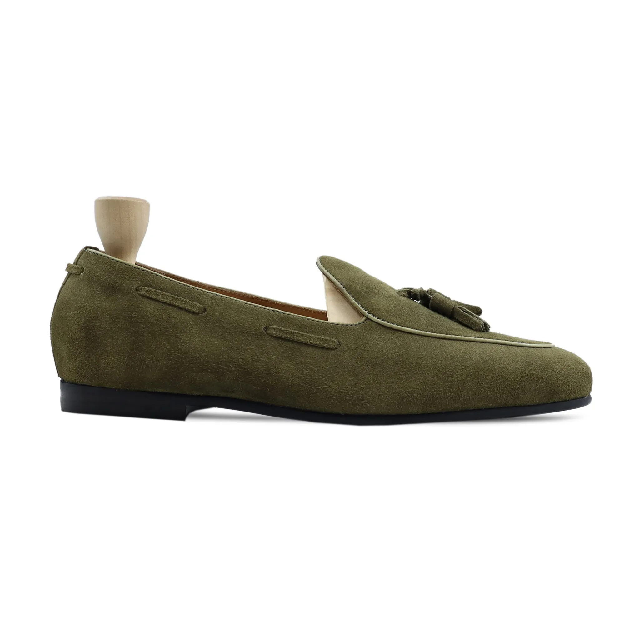 Barion - Men's Green Kid Suede Loafer