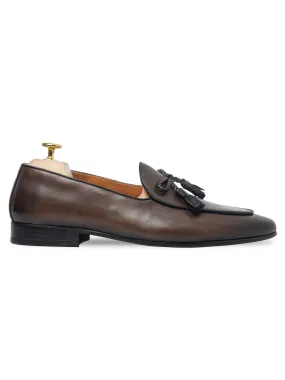 Belgian Loafer Ribbon Tassel -  Dark Brown (Hand Painted Patina)