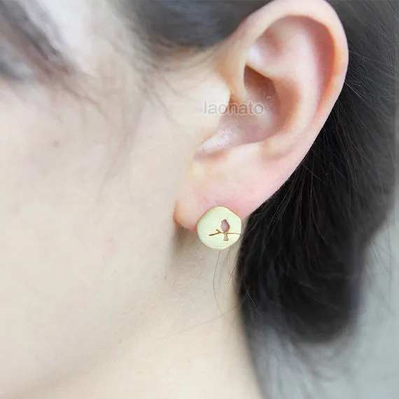 Bird on a Branch Disc earrings