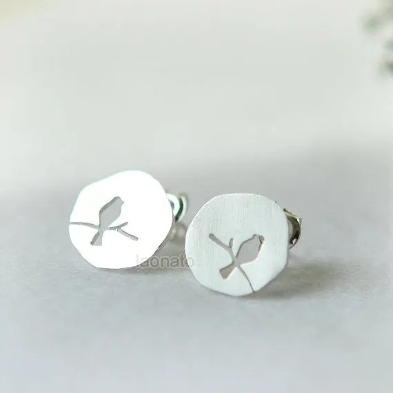 Bird on a Branch Disc earrings