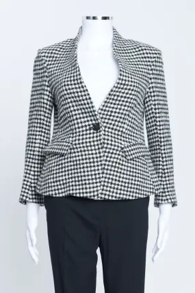 Black and White Wool Blend Tweed Collarless Preloved Short Jacket