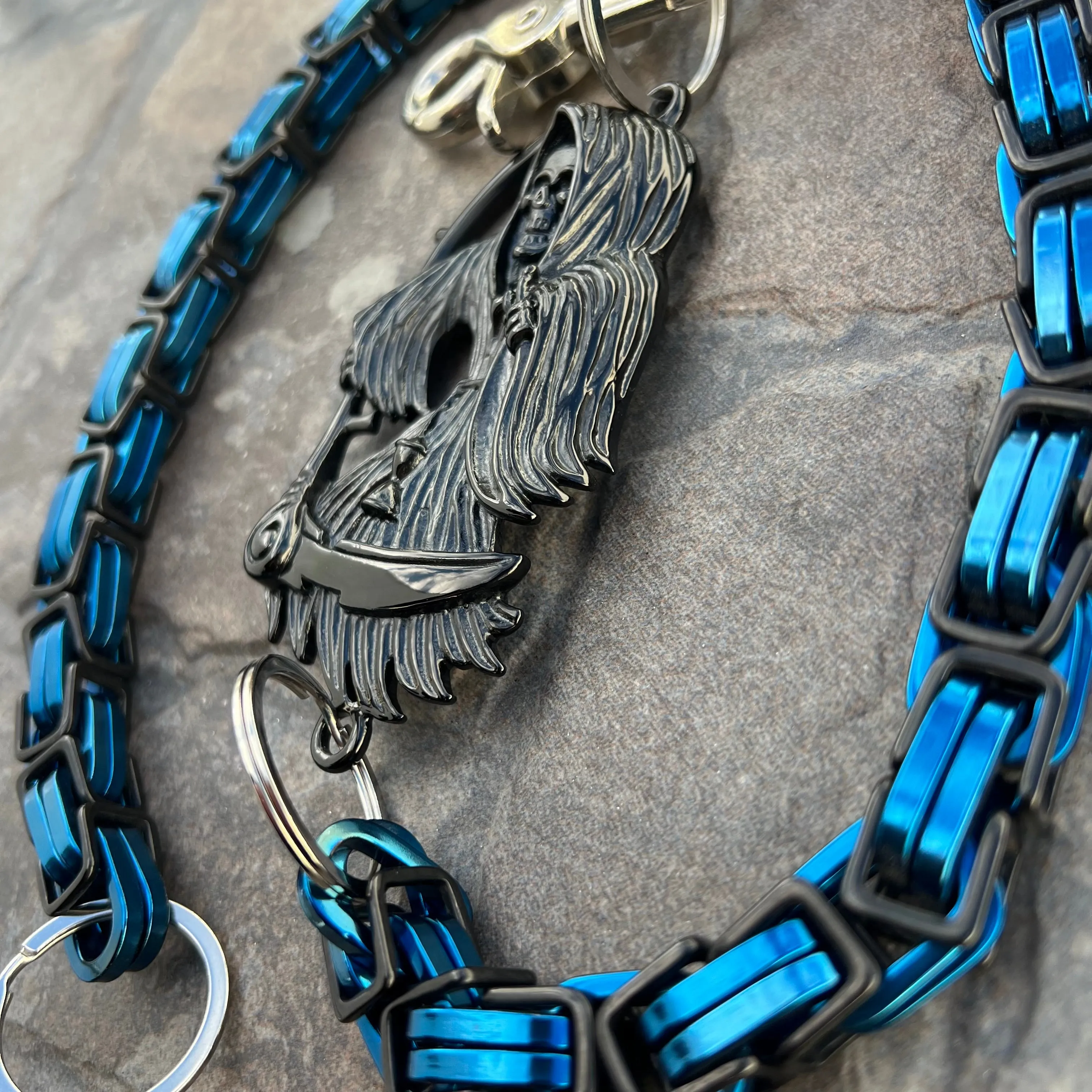 Black Grim Reaper Wallet Chain - Black & Blue Daytona Road King - WC14RK