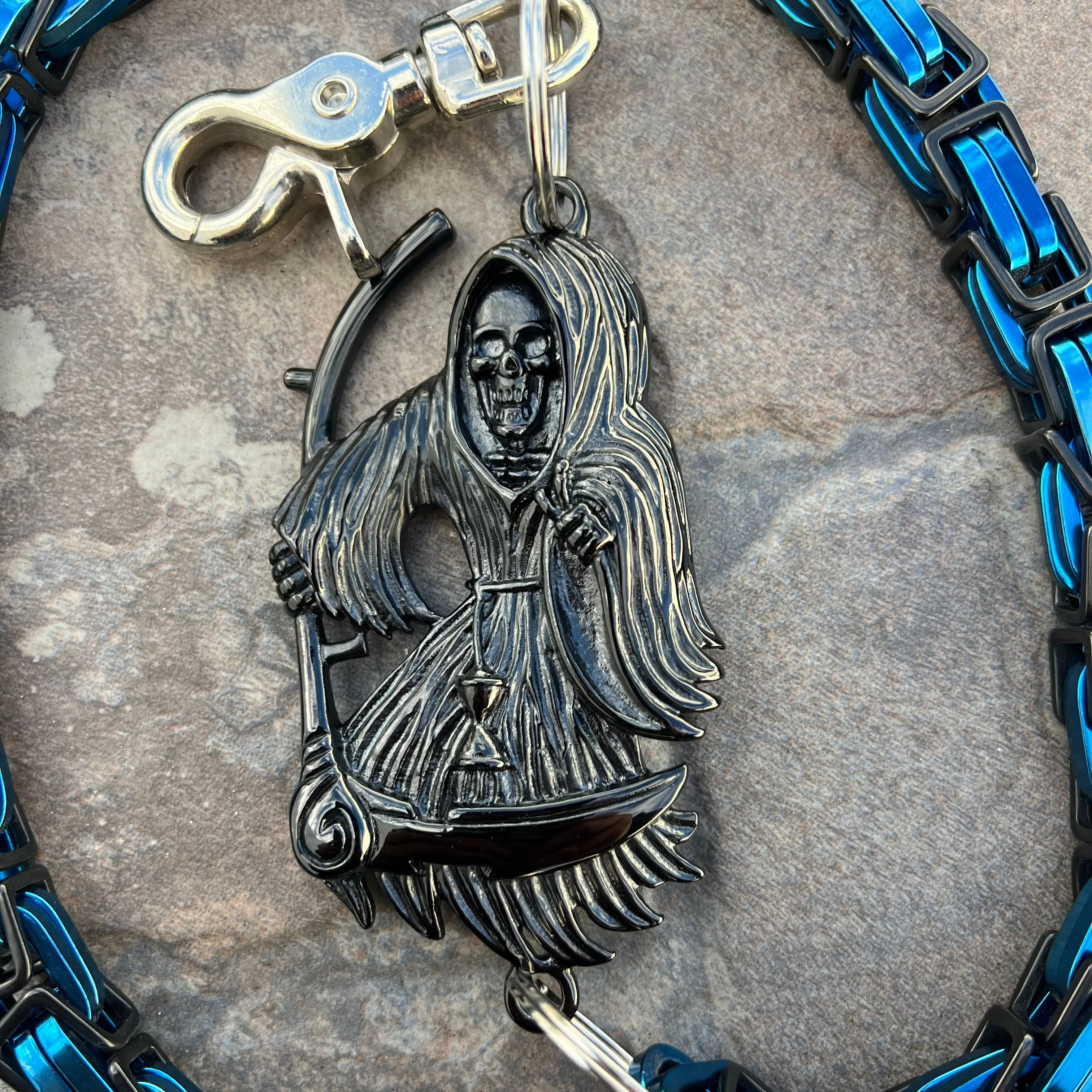 Black Grim Reaper Wallet Chain - Black & Blue Daytona Road King - WC14RK