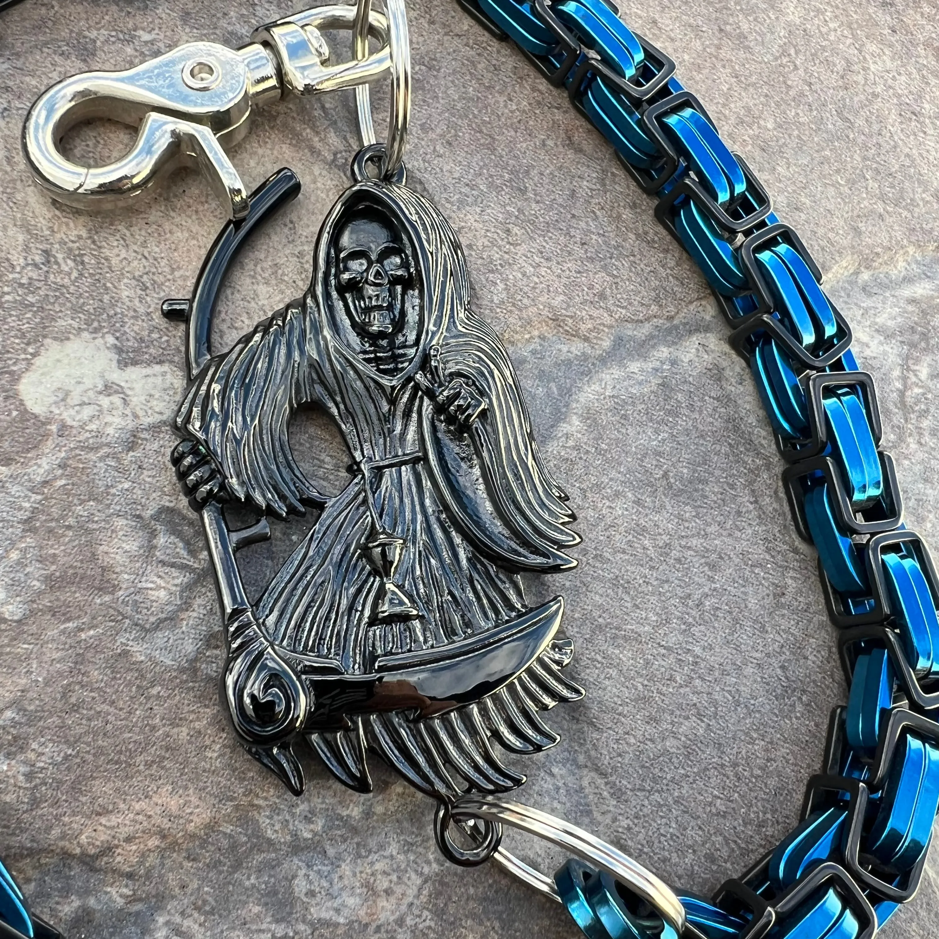 Black Grim Reaper Wallet Chain - Black & Blue Daytona Road King - WC14RK