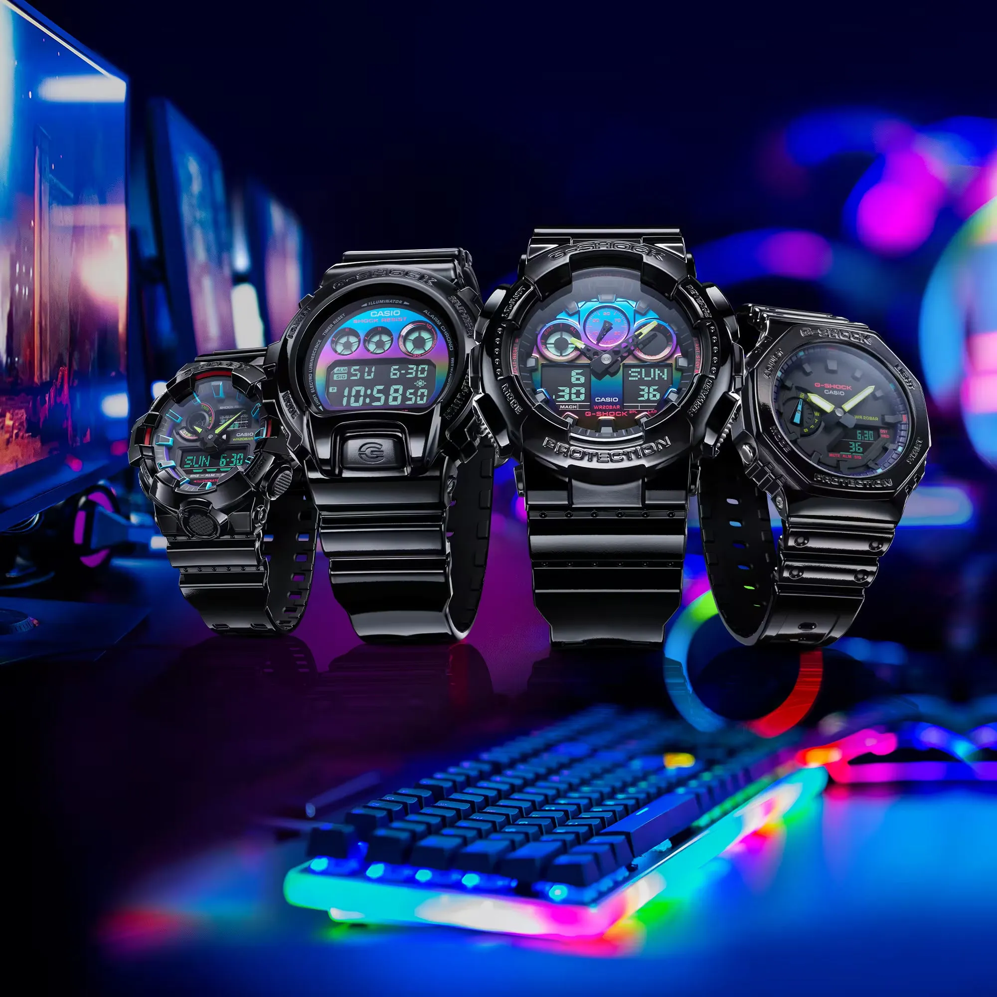 Casio G-Shock DW6900RGB-1 Rainbow Glossy Black Gamers Digital Watch