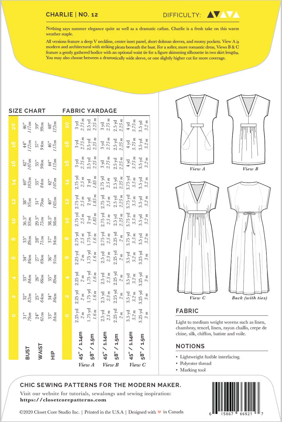 Charlie Caftan Sewing Pattern by Closet Core Patterns