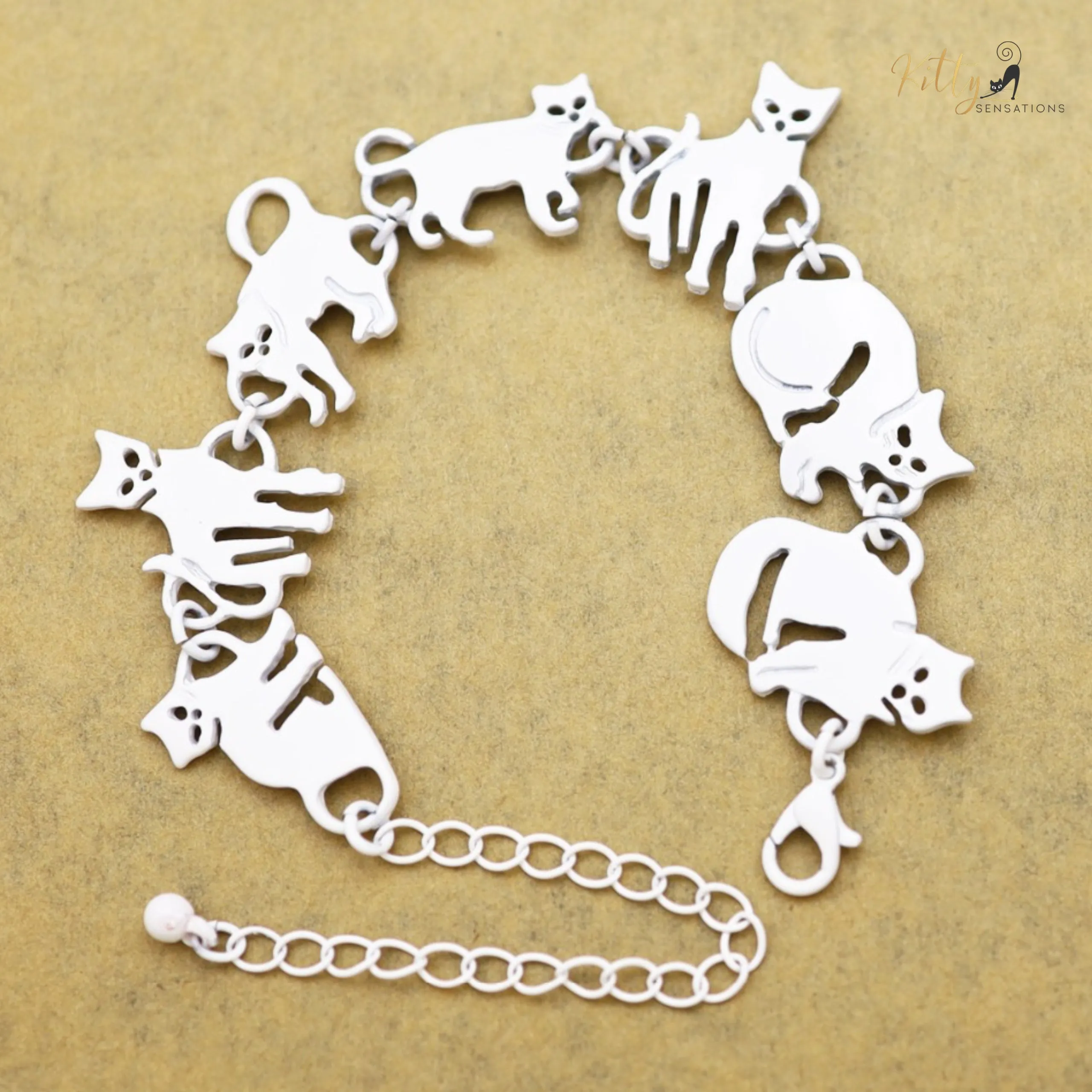 Charm Chain Cat Bracelet - Gold and Silver Plated - Adjustable Size