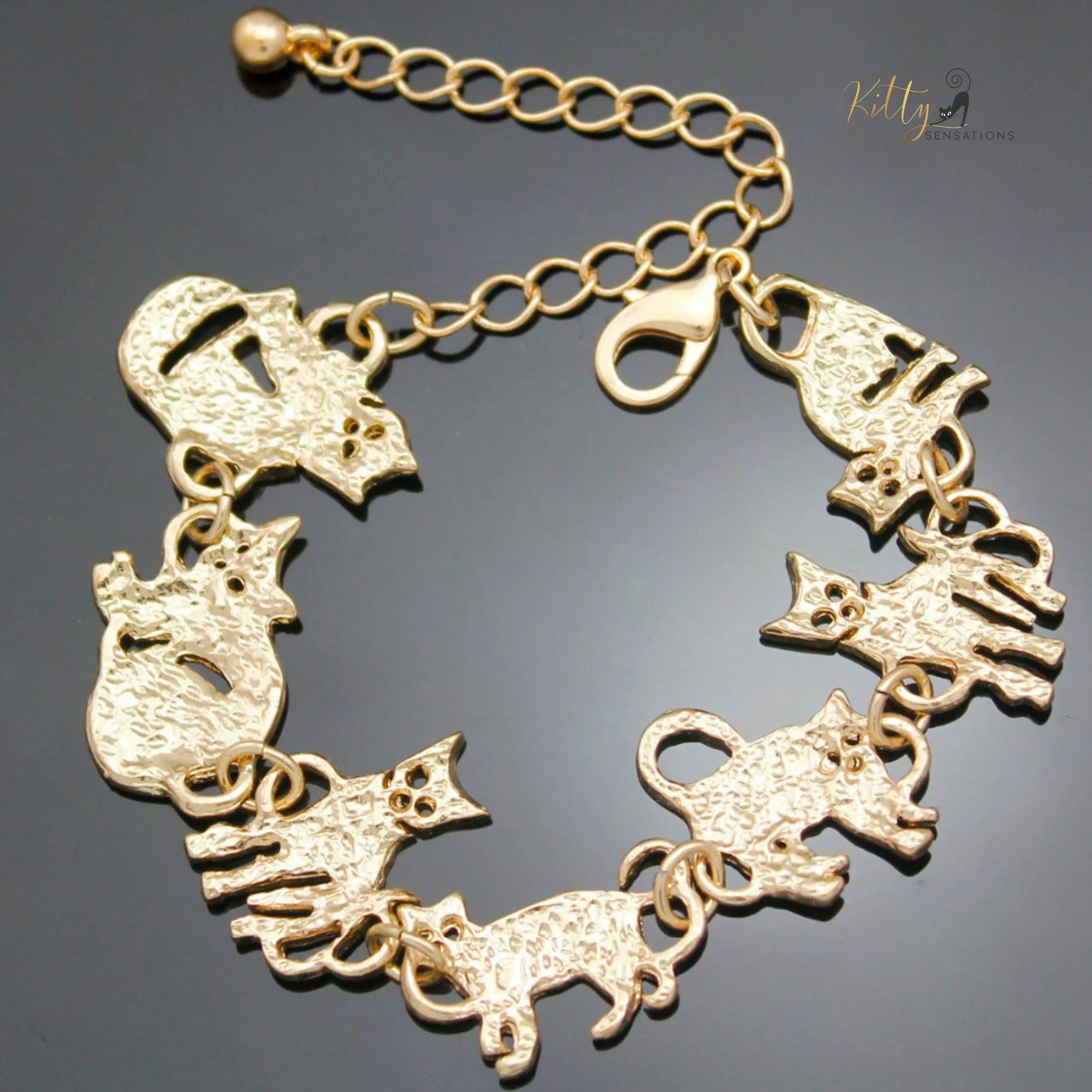 Charm Chain Cat Bracelet - Gold and Silver Plated - Adjustable Size