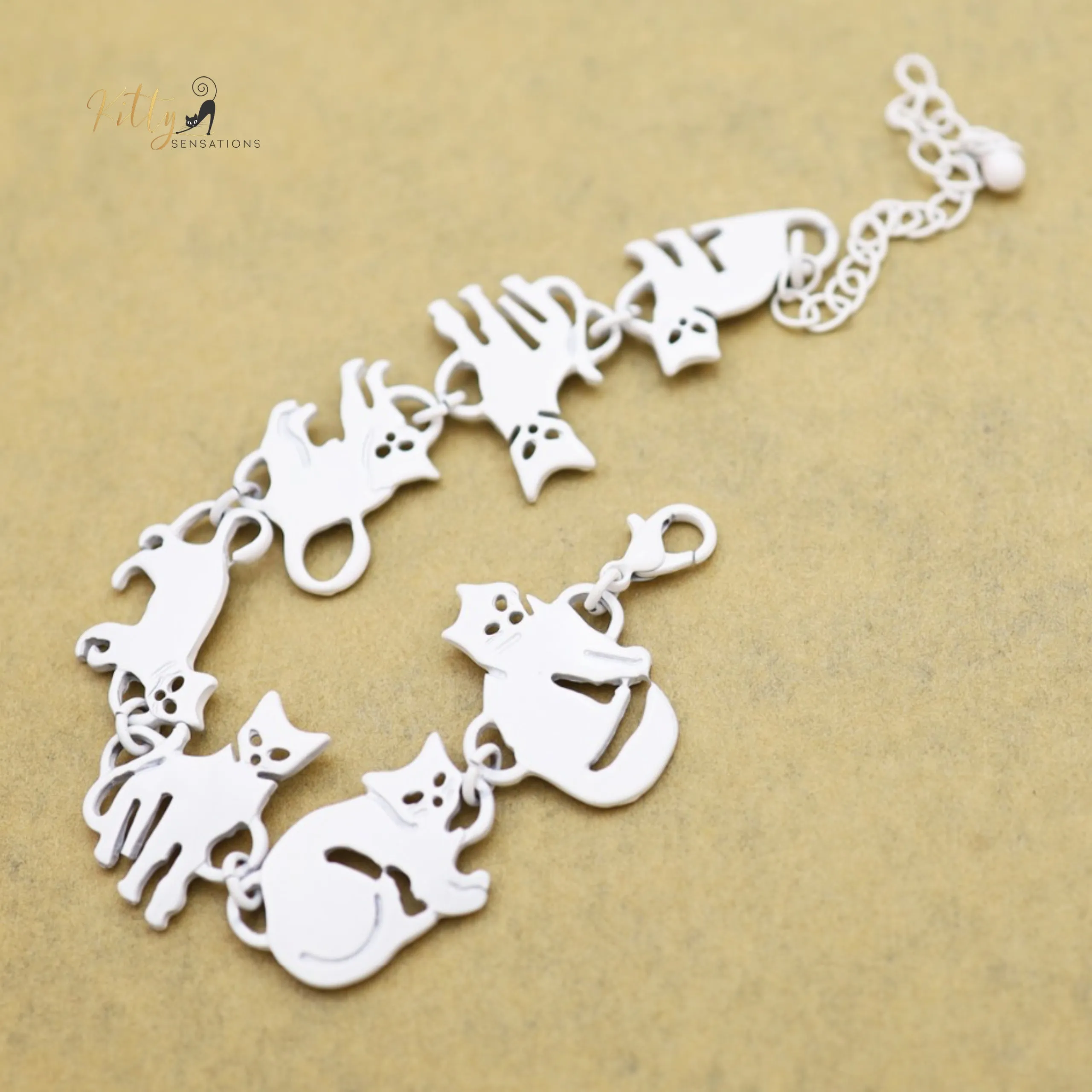 Charm Chain Cat Bracelet - Gold and Silver Plated - Adjustable Size