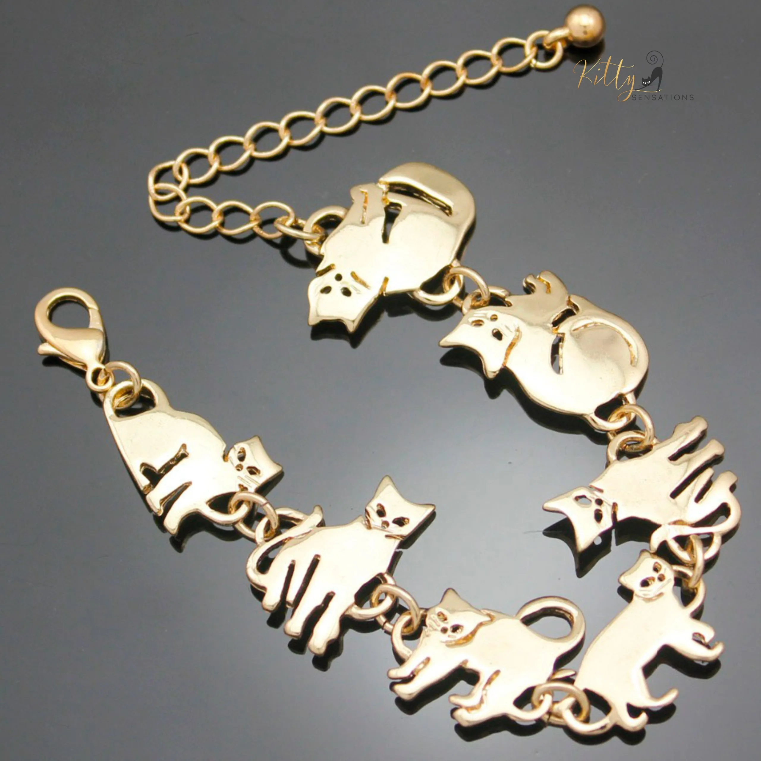 Charm Chain Cat Bracelet - Gold and Silver Plated - Adjustable Size