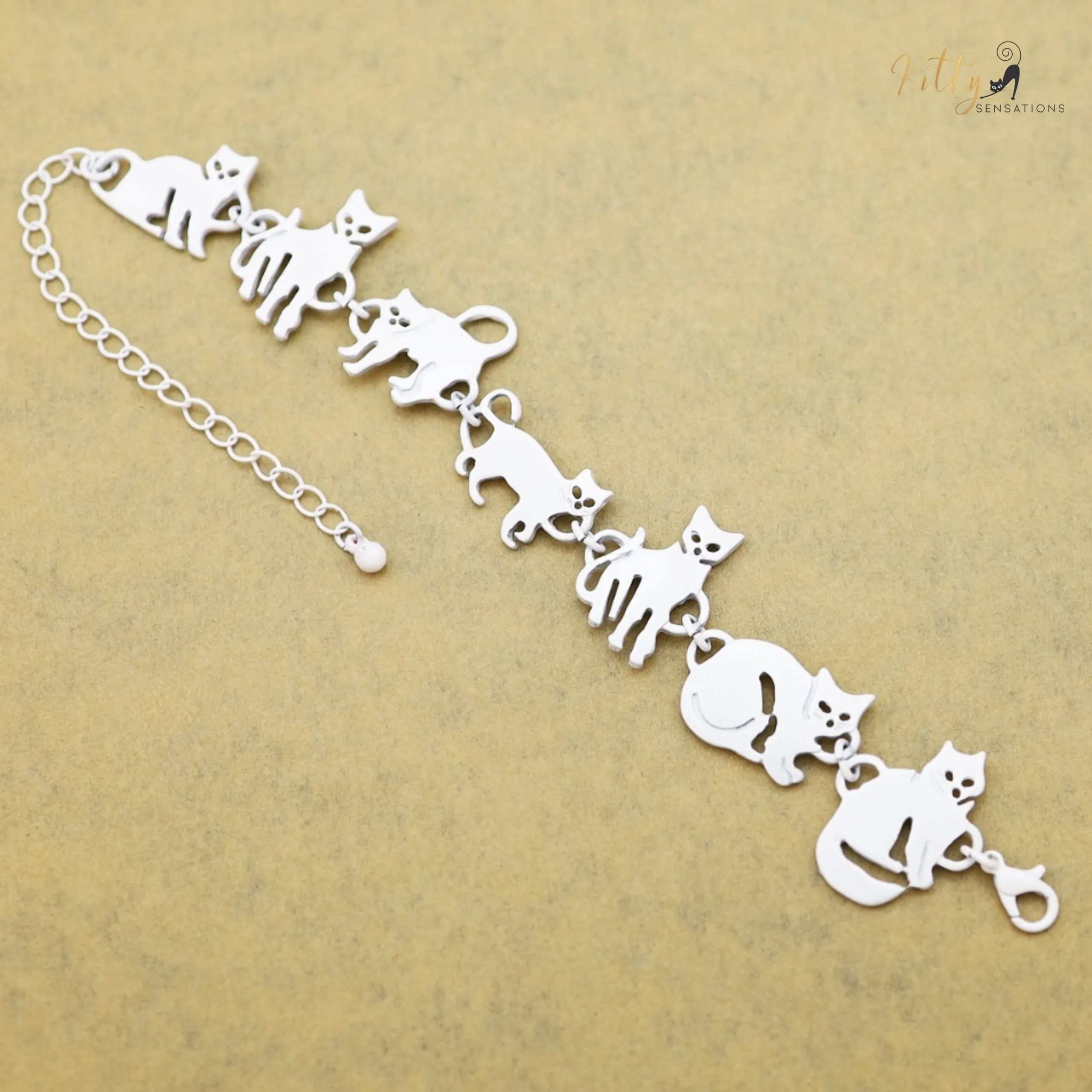 Charm Chain Cat Bracelet - Gold and Silver Plated - Adjustable Size