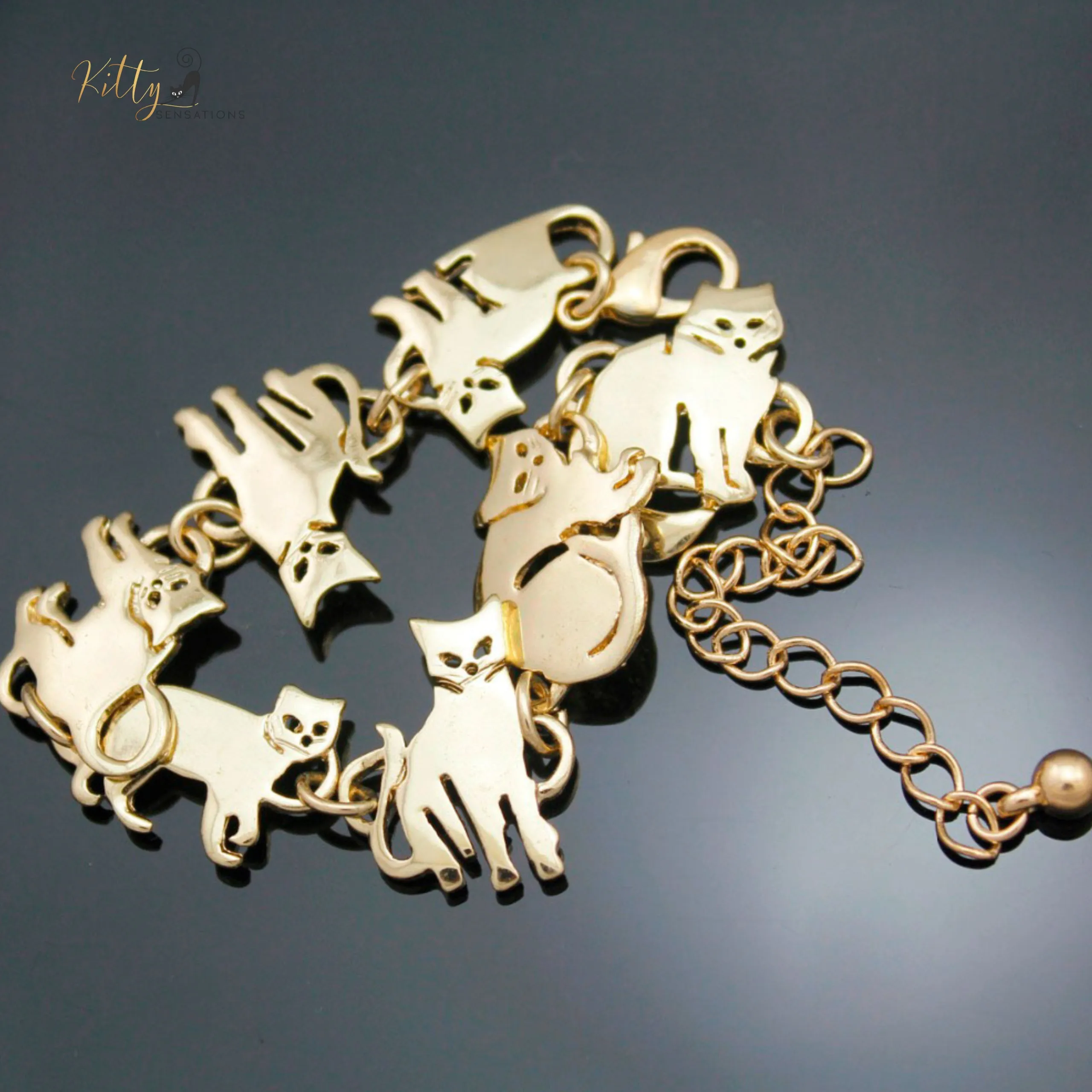 Charm Chain Cat Bracelet - Gold and Silver Plated - Adjustable Size