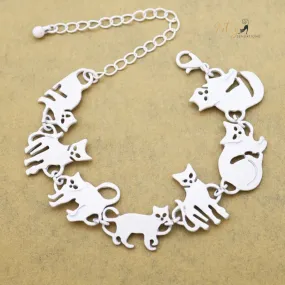 Charm Chain Cat Bracelet - Gold and Silver Plated - Adjustable Size