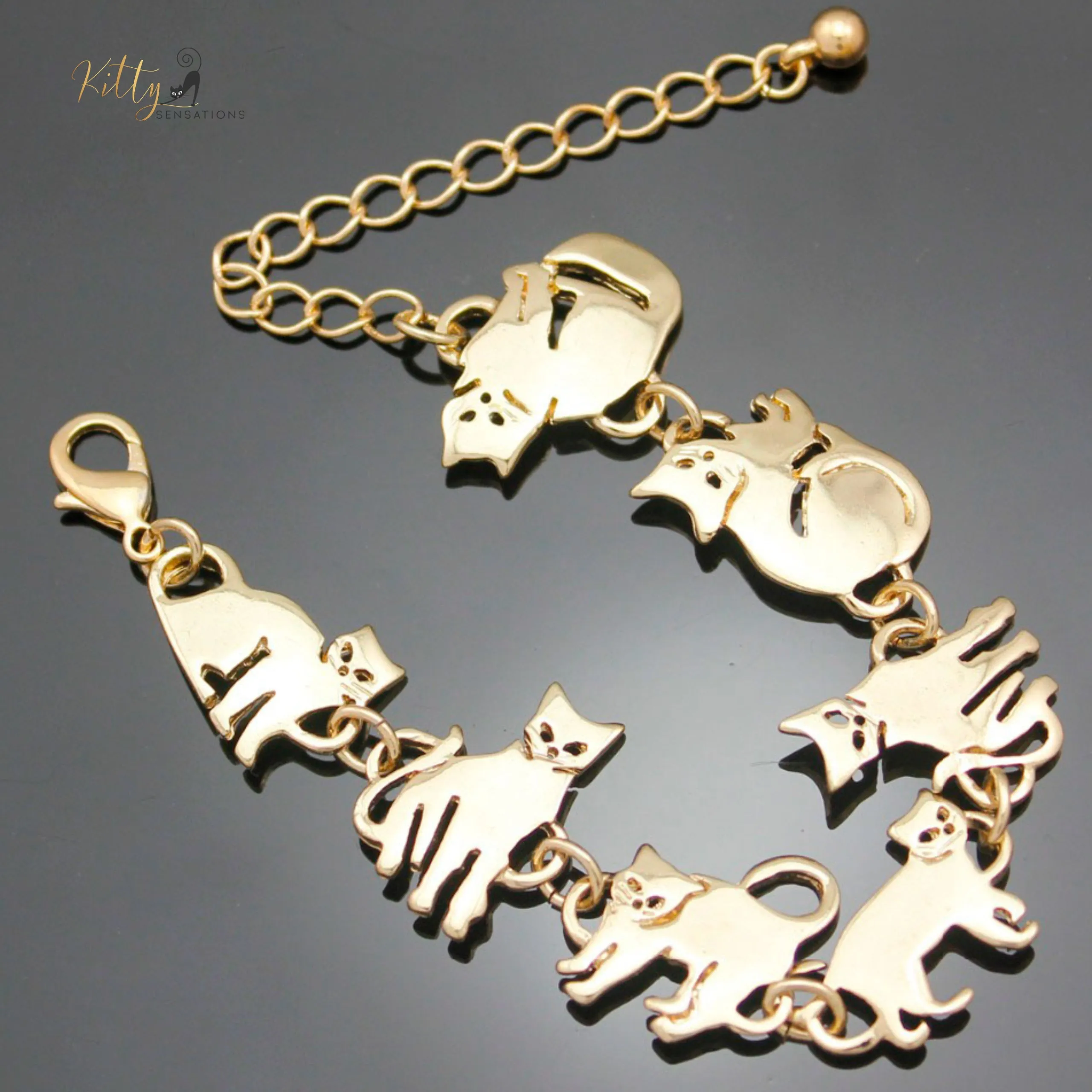 Charm Chain Cat Bracelet - Gold and Silver Plated - Adjustable Size