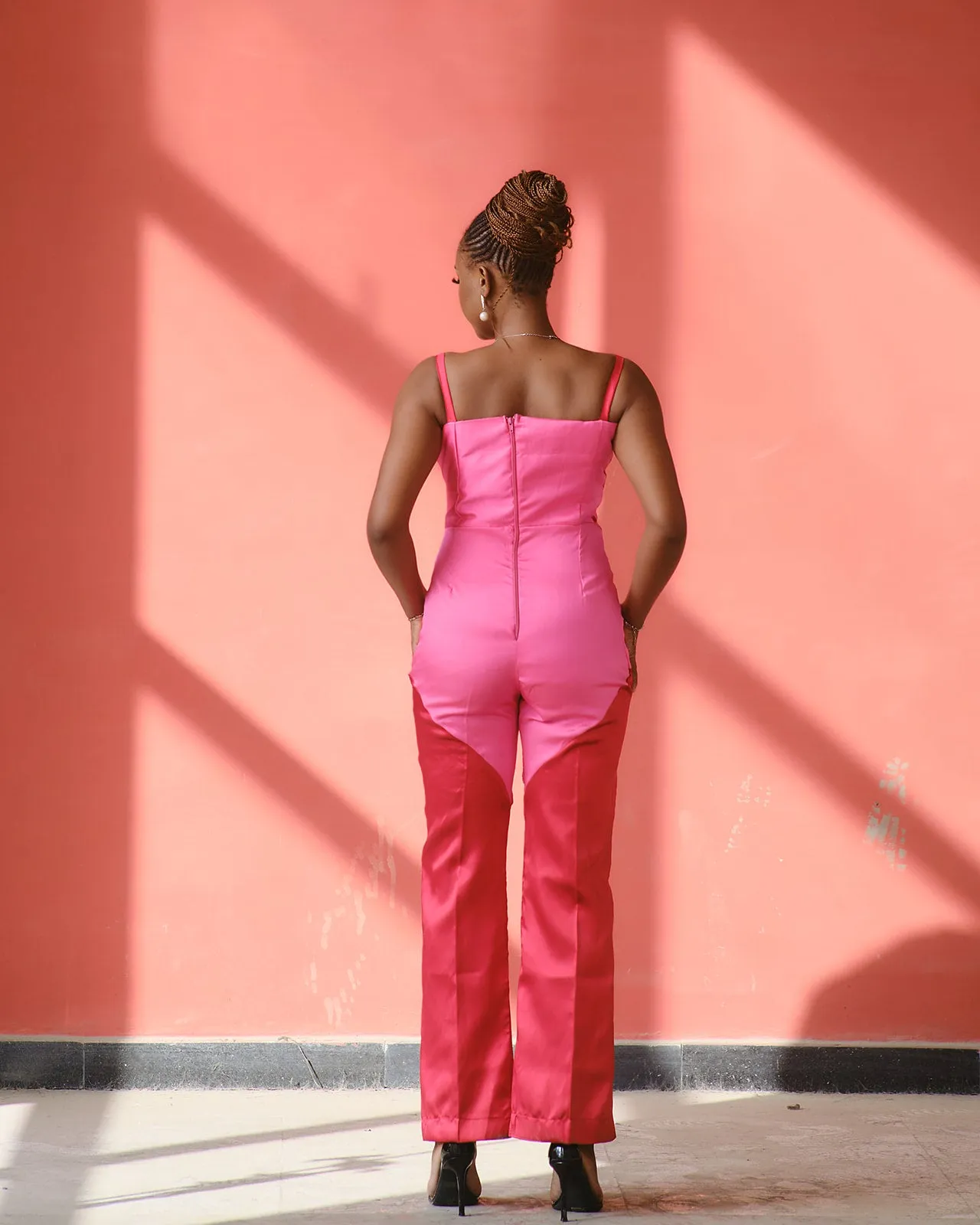 Danai Sleeveless Jumpsuit - Fuschia Pink and Red