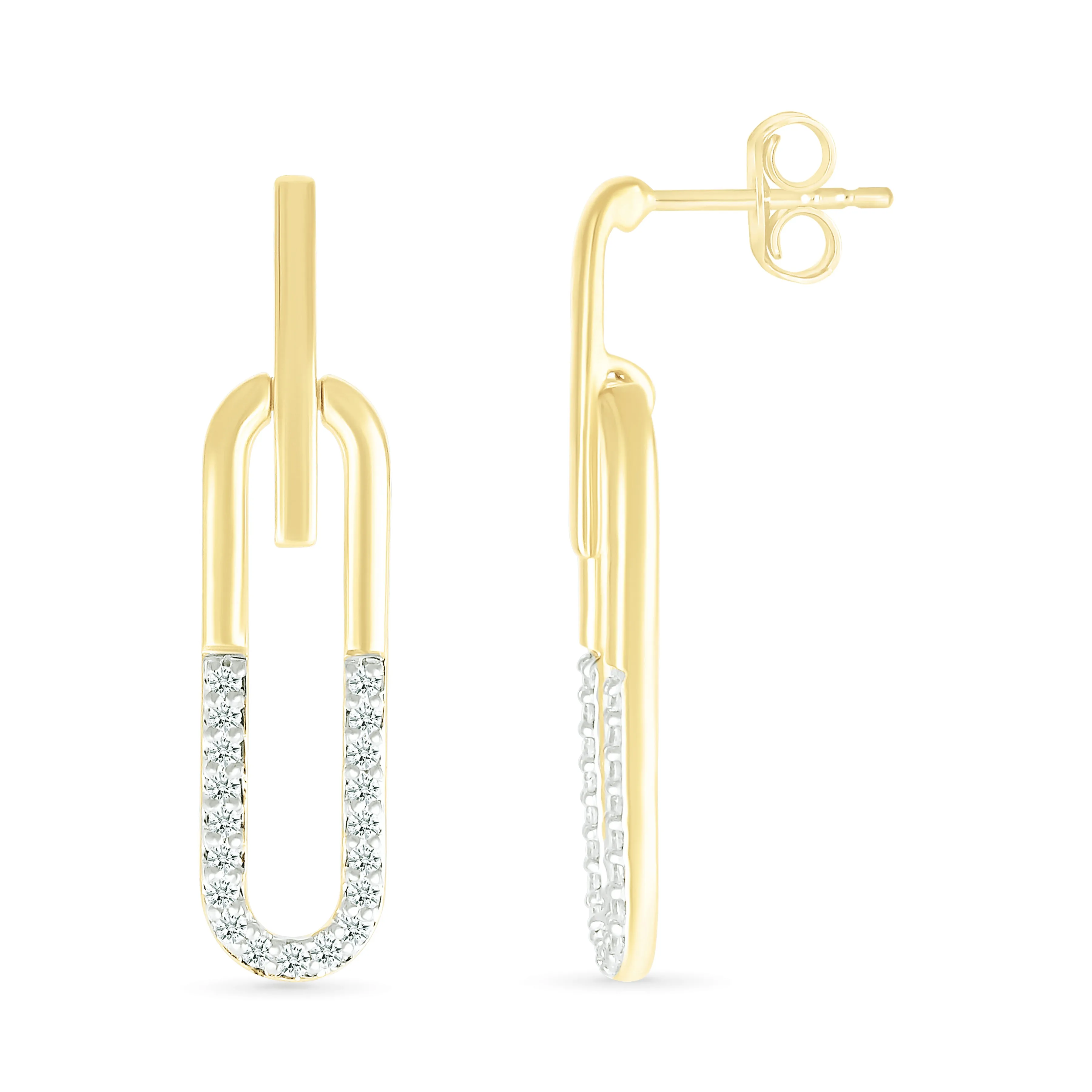 Dangling Paperclip Diamond Stud Earrings