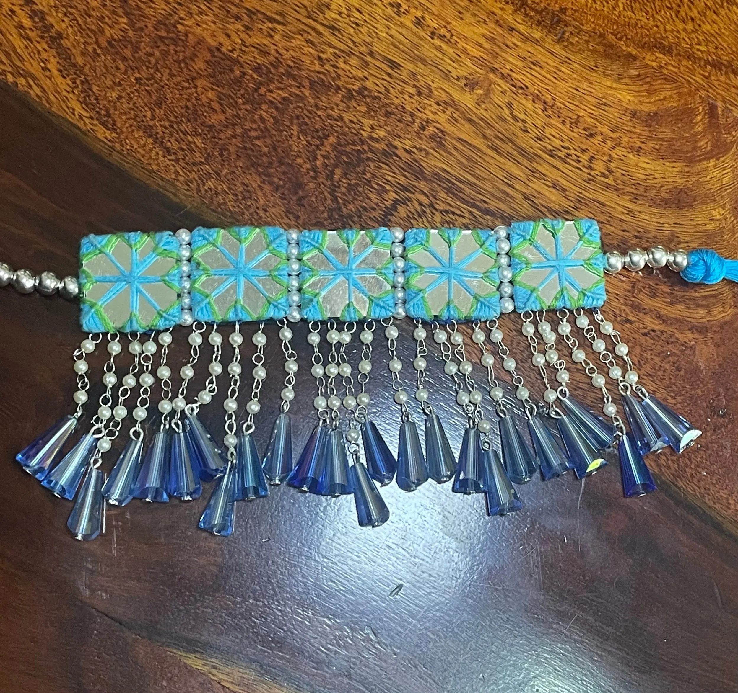 Denim Handcrafted Mirror Multi Colour (Choker)