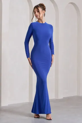 Donna | Cobalt Blue Long-Sleeved Open-Back Maxi Dress