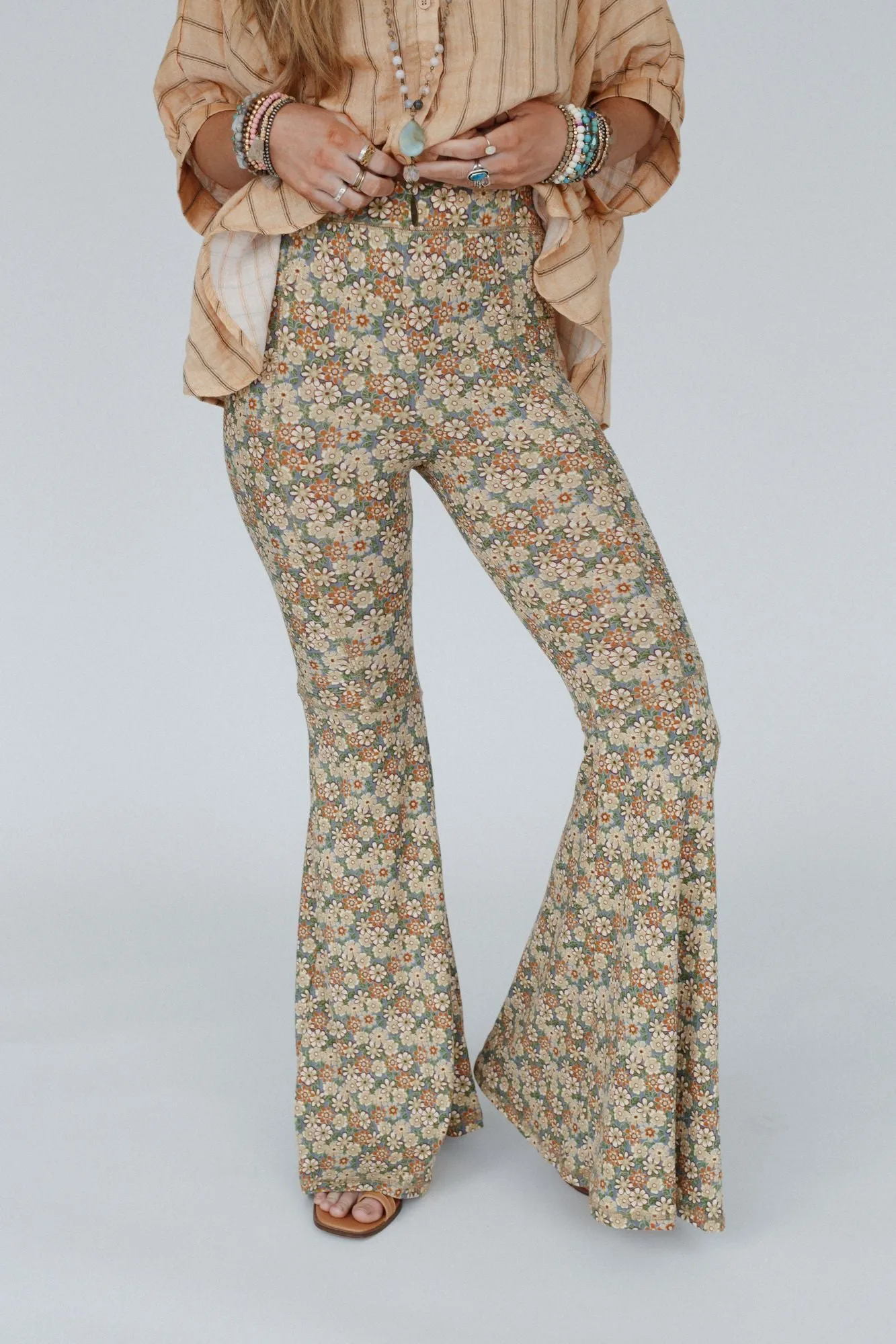 Dream in Flowers Flare Pants - Denim Khaki