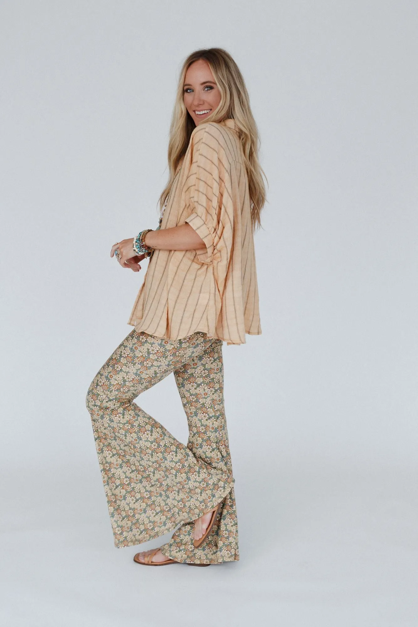 Dream in Flowers Flare Pants - Denim Khaki