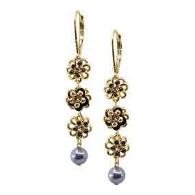 Dripping Pearl and Blossom Gold Earrings by Eric et Lydie