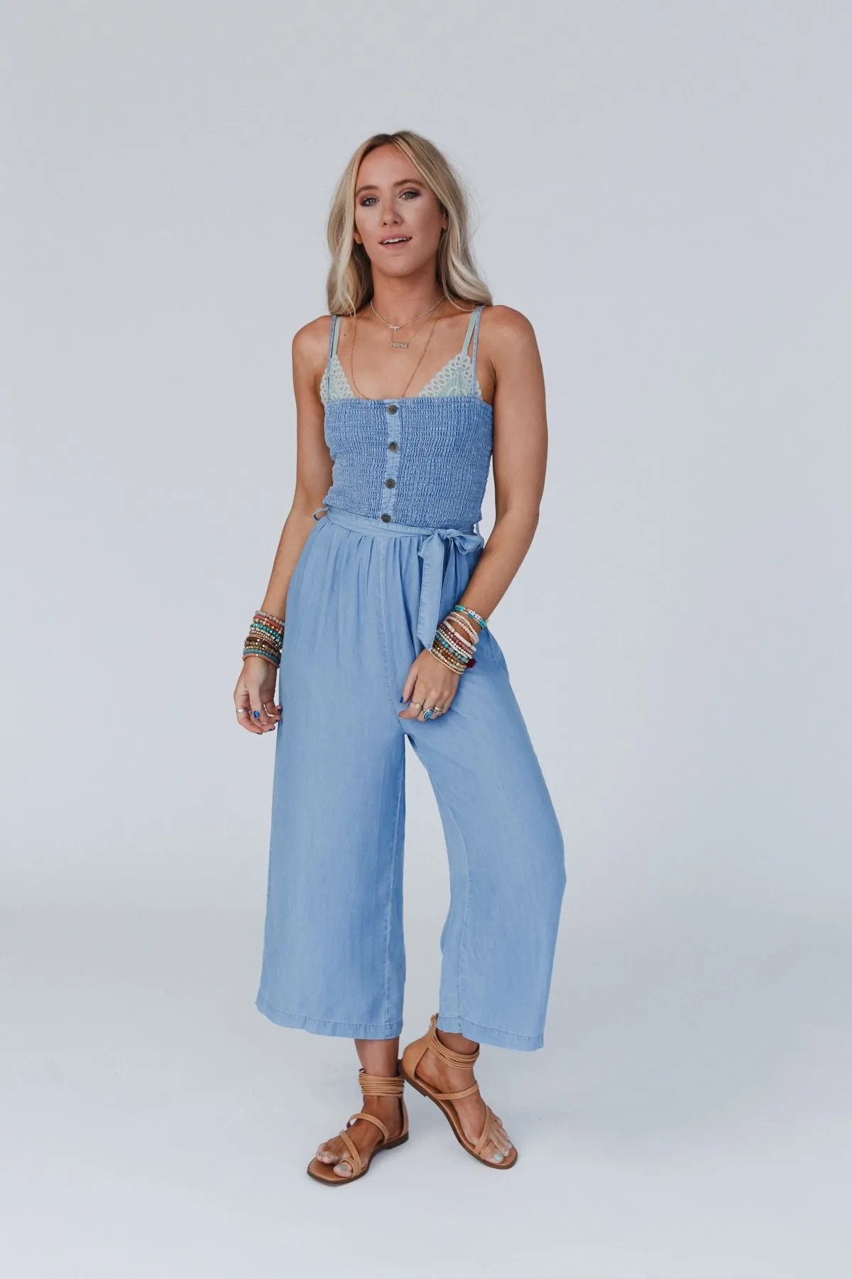 East Side Smocked Jumpsuit - Blue