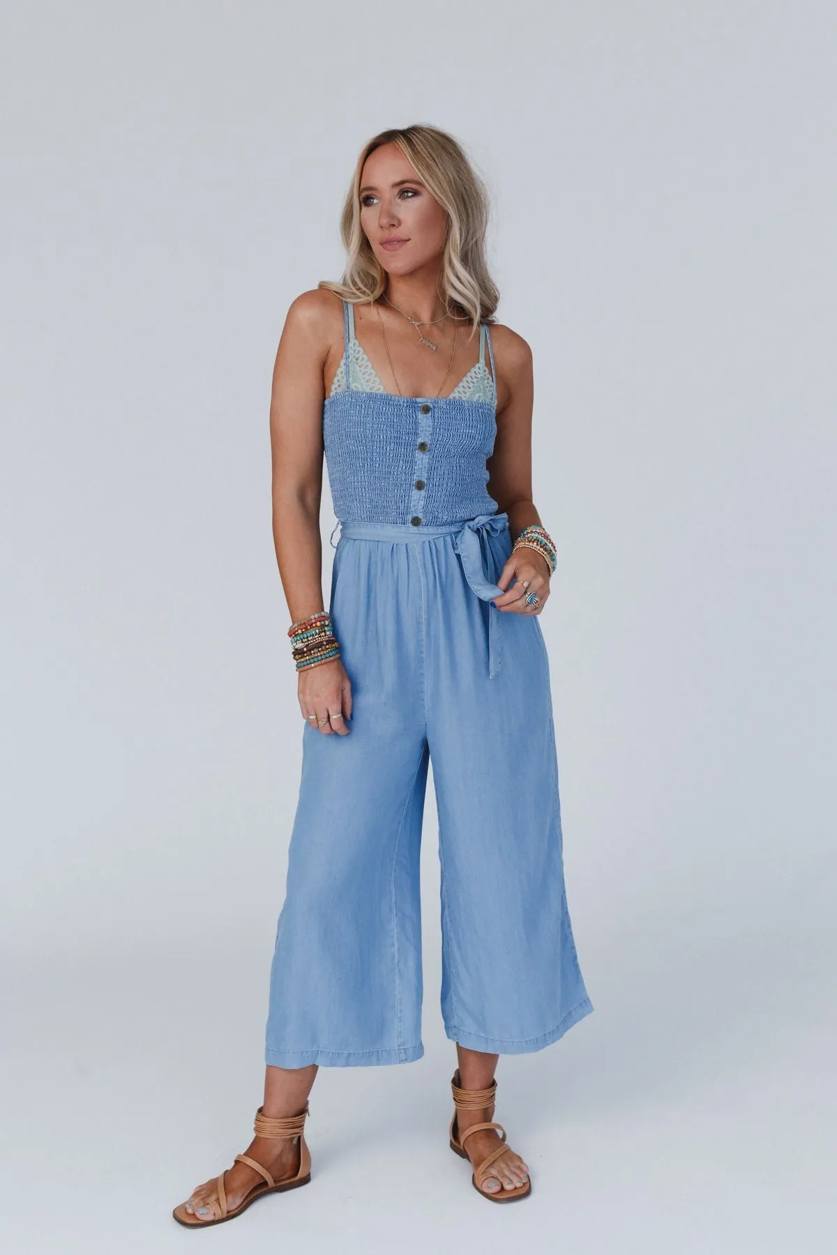 East Side Smocked Jumpsuit - Blue