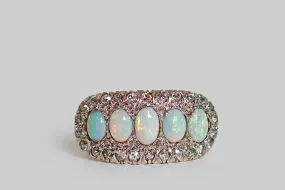 Edwardian Five Opal & Diamond Cluster Ring