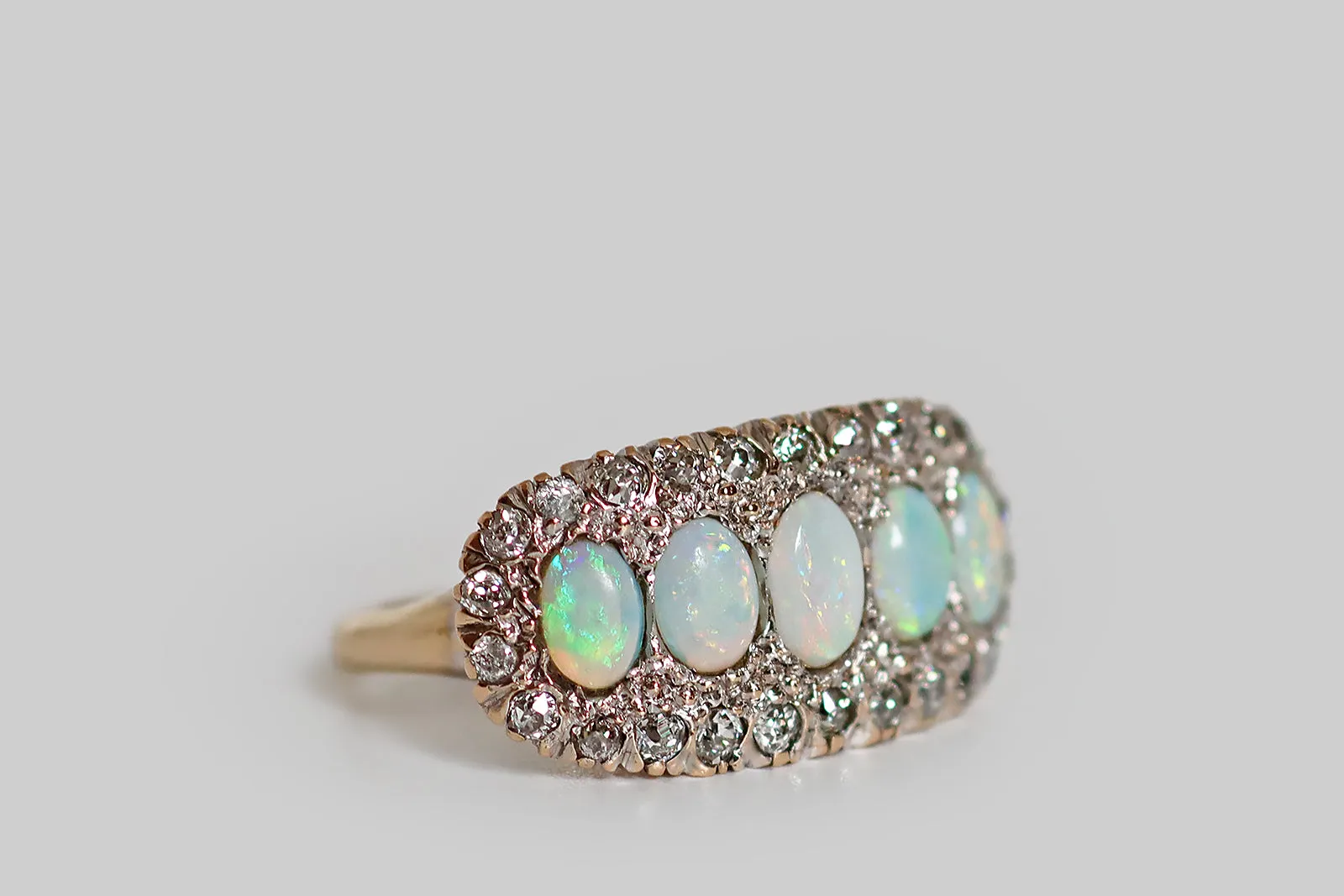 Edwardian Five Opal & Diamond Cluster Ring