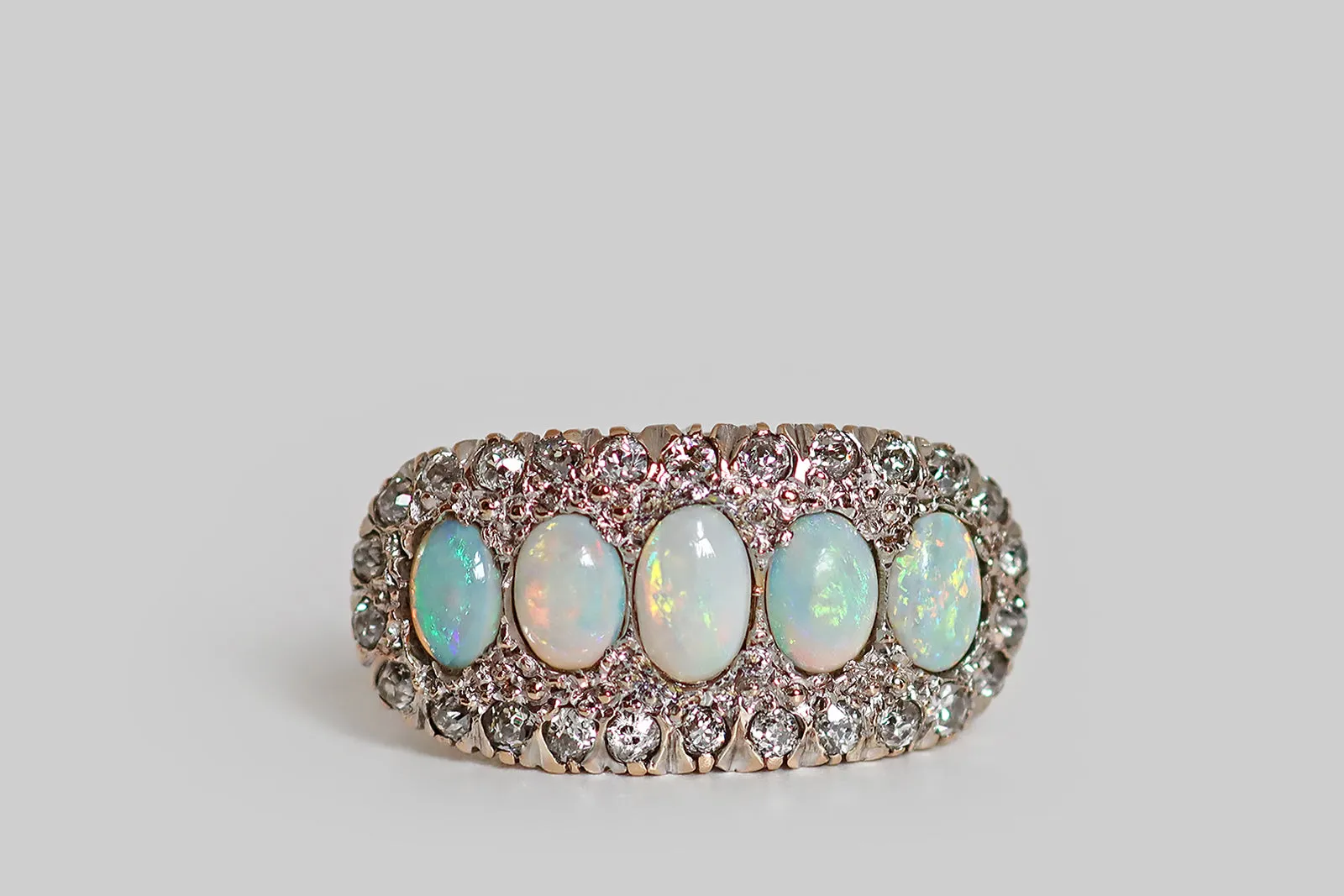 Edwardian Five Opal & Diamond Cluster Ring