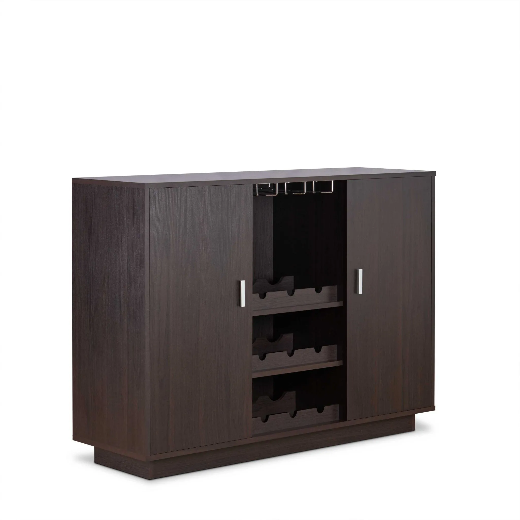 Espresso Wood Finish Wine And Stemware Cabinet