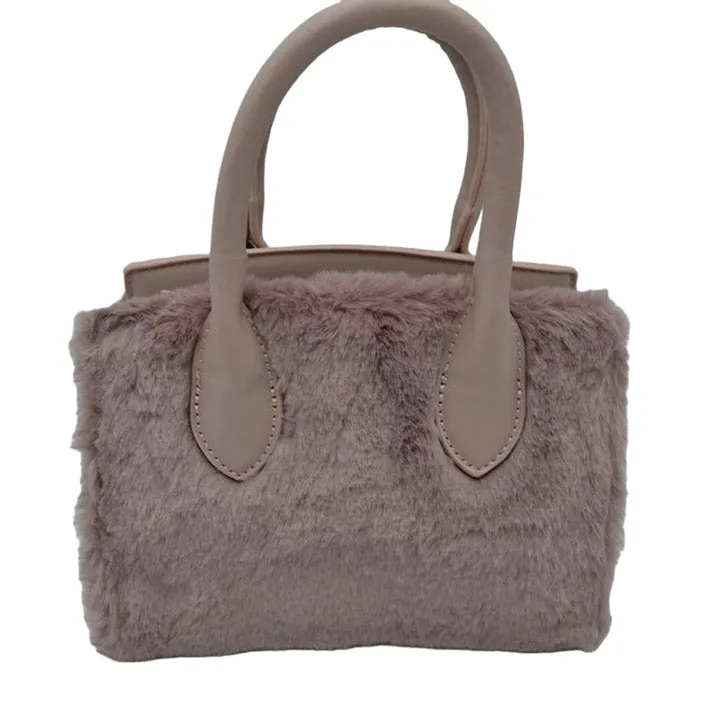 Faux Fur and Vegan Leather Small Tote Crossbody Bag