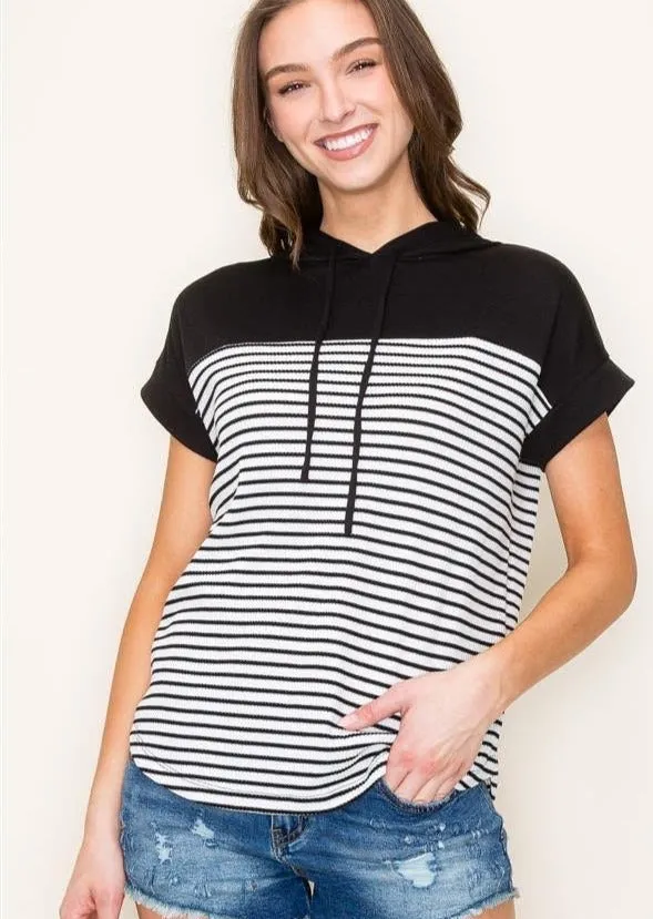 FINAL SALE - Beach You To It Black Striped Hoodie