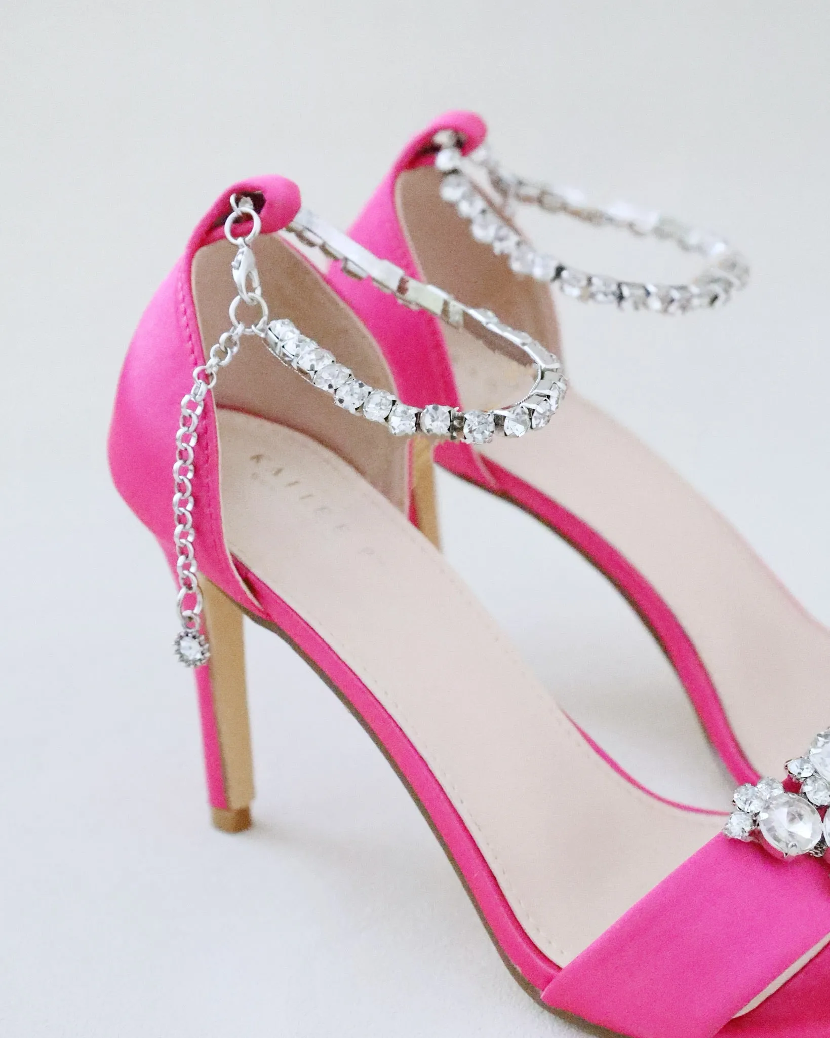 Fuchsia Satin High Heel Evening Sandals with Dewdrop Brooch