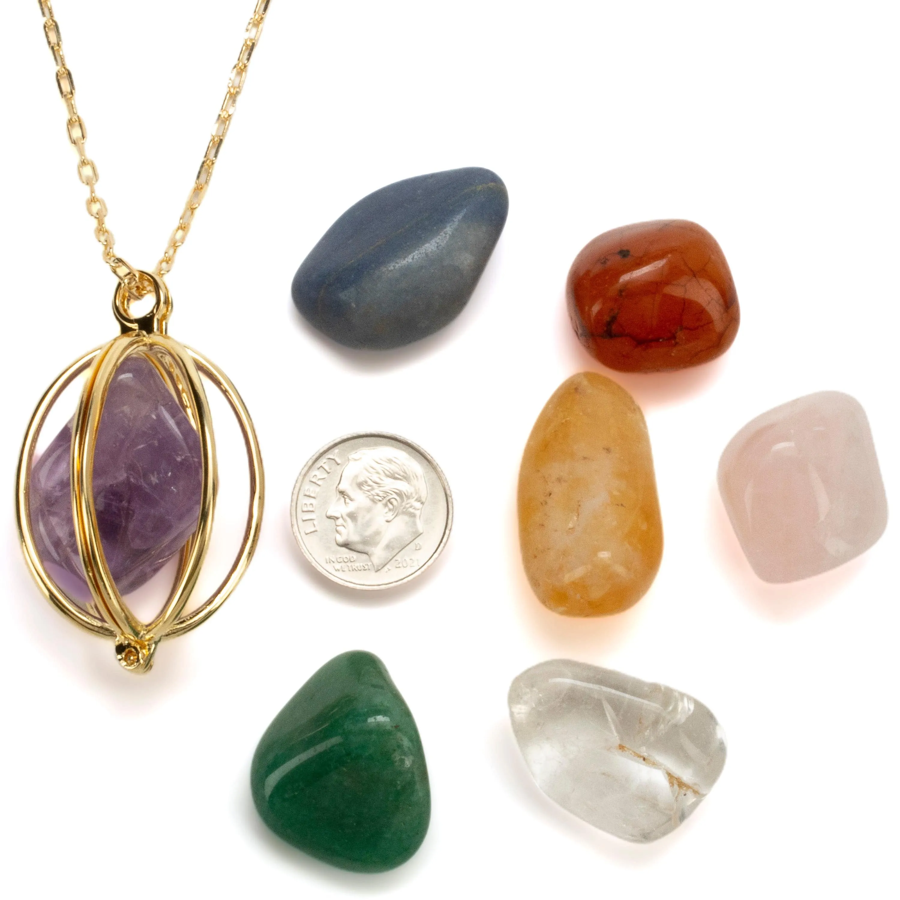 Gold Toned Convertible Chakra Pendant with Replaceable Tumbled Stones