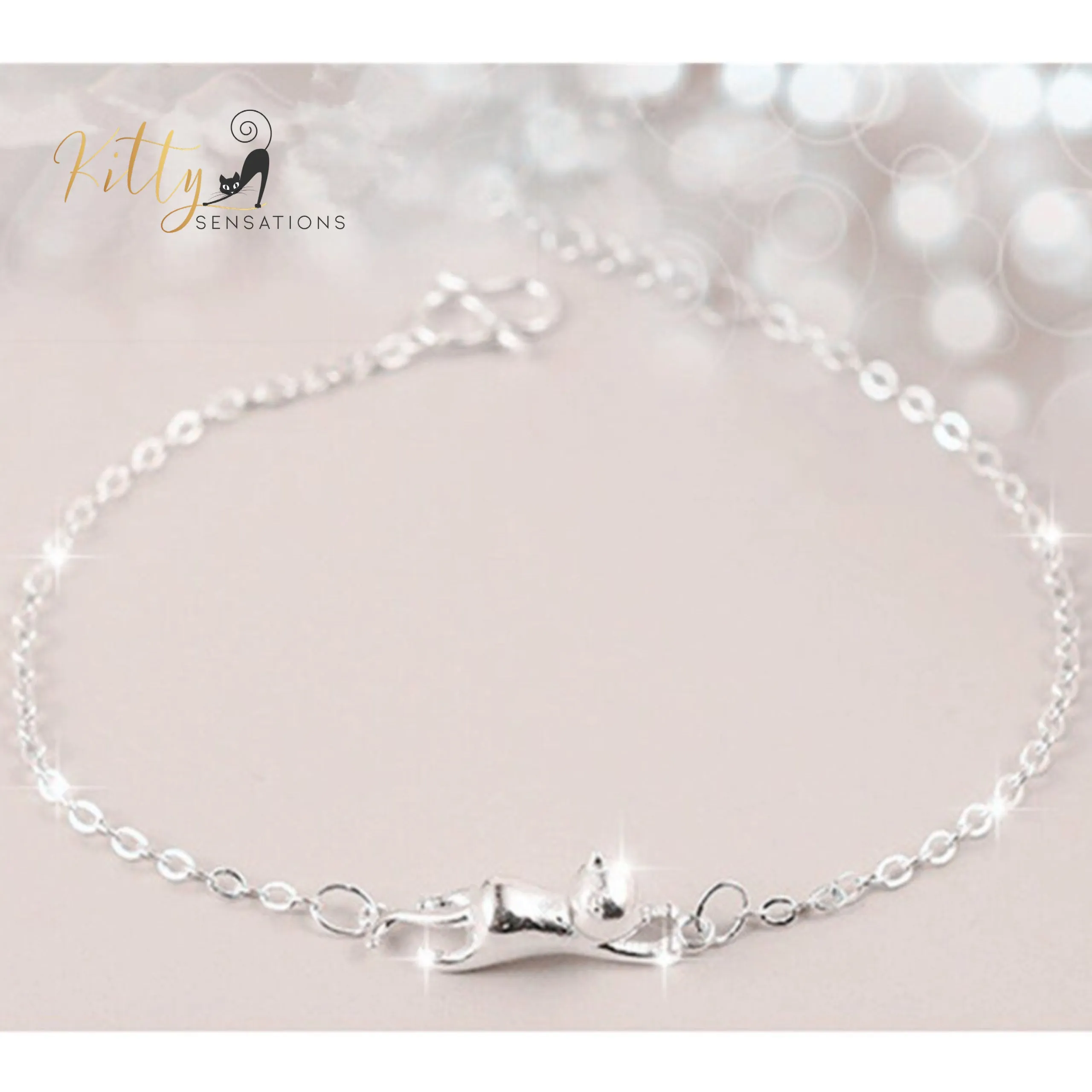 Hanging Cat Bracelet in Solid 925 Sterling Silver