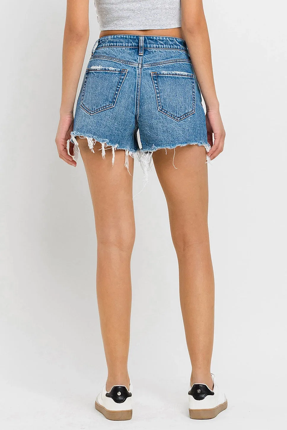 High Rise Distressed A Line Shorts