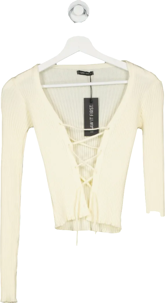 I saw it first Cream Knitted Tie Up Long Sleeve Top UK M